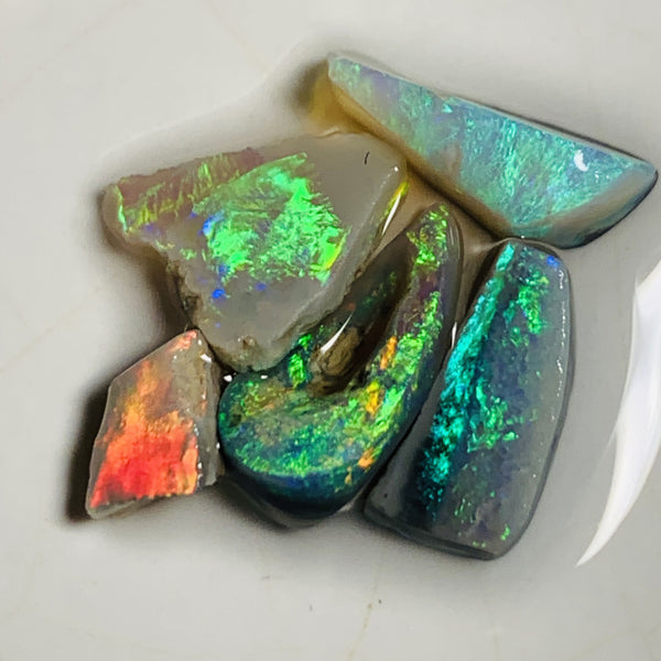 Australian Opal Rubs Parcel Semi Black & Crystal Plate of colour from the Miners Bench® 13cts Super Bright Vivid fires to faces 15x7x3mm to 6x6x4mm WSQ99