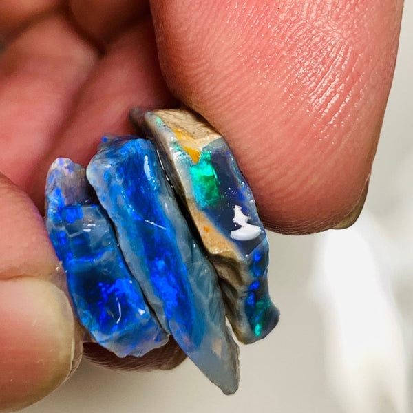 Australian Rough Opal Semi Black 14cts Cutters Candy  Material Seam Stack High Grade Vivid & Bright fires in stunning bars  19x2x3mm to 12x11x3mm WSN47