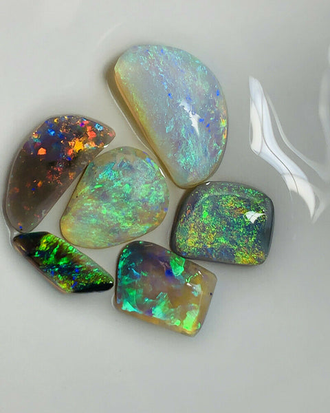 Australian Opal Rubs parcel  Gem Grade Black - Semi Black - Crystal Miners Bench® Rubs / Preforms 21.8cts Lots of Lovely bright FIRES / MULTIFIRES 18x10x5mm to 12x5x2mm GEM1196