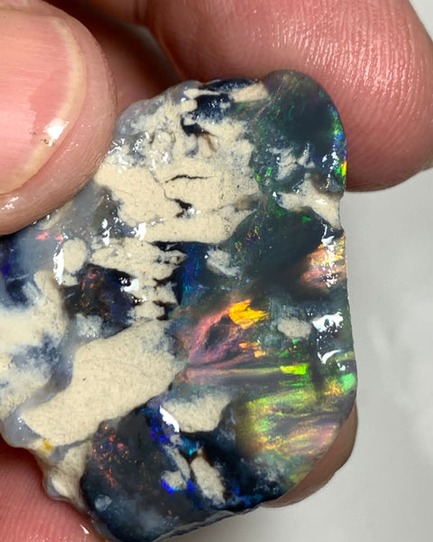 Australian Red & Multifires on Black Opal Rough Rub 65cts Mulga® Field of Grawin Bright gorgeous Fires !!! 38x30x9mm WSP24