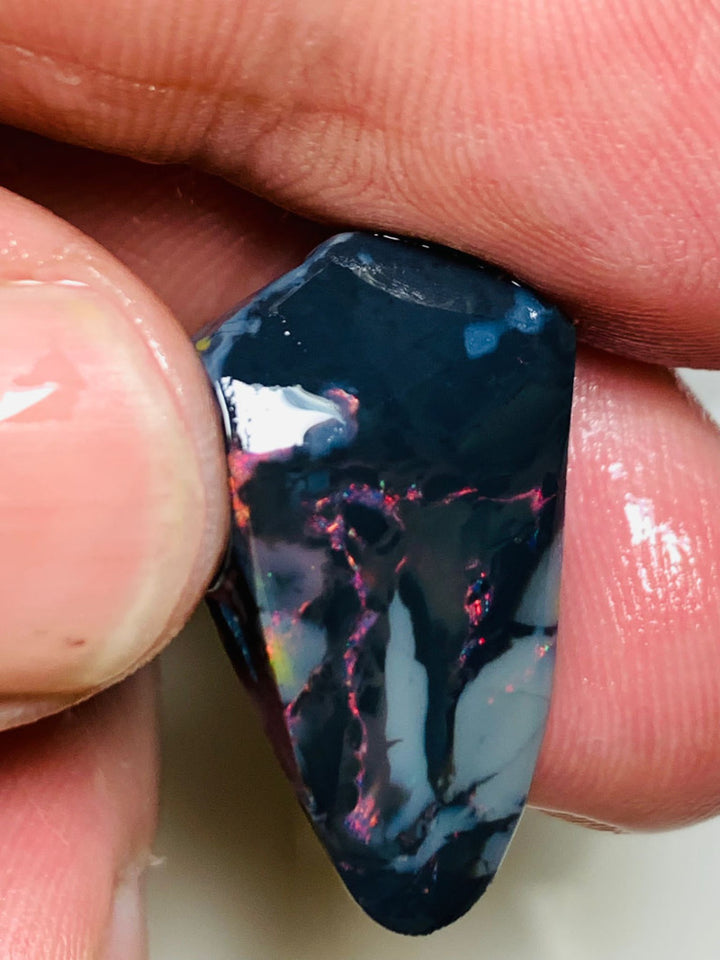 Australian Rough / Rub N2 Black opal  17.5cts Large Picture stone with Red & pink fires in bars 25x14x8mm WSQ30