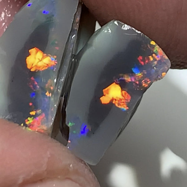 Australian Rough Opal Gem Grade semi Black knobby split pair 8.75cts Professional Cutters only! Stunning Bright exposed Reds & Multifires 15x6x9mm & 12x6x5mm WSN27